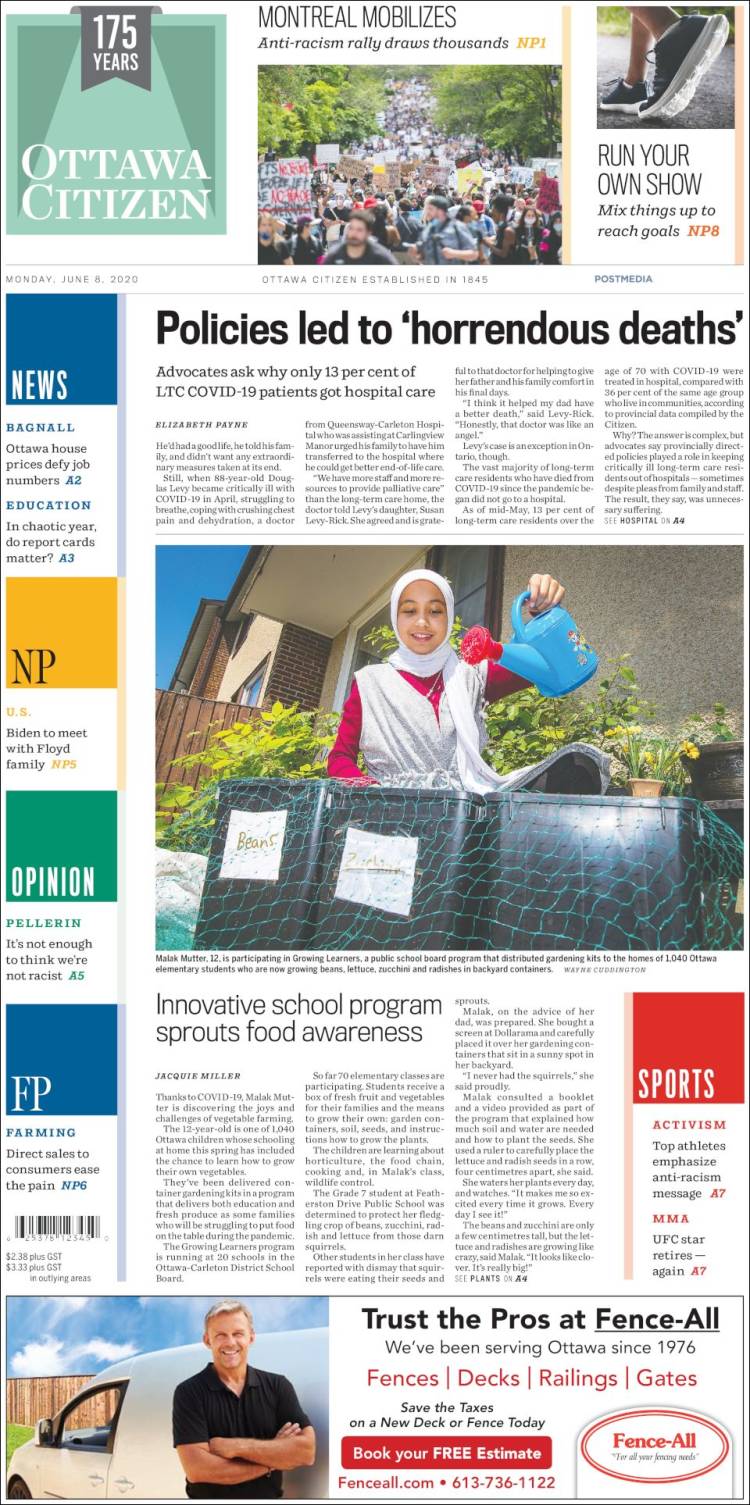 Portada de Ottawa Citizen (Canadá)