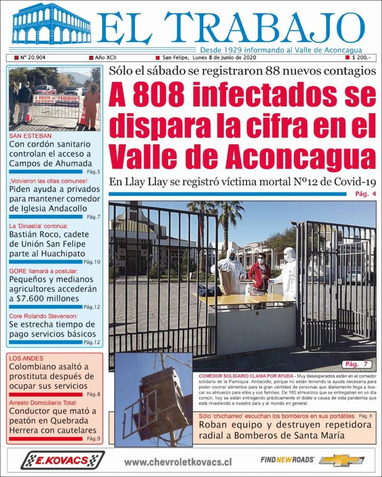 Portada de El Trabajo (Chile)