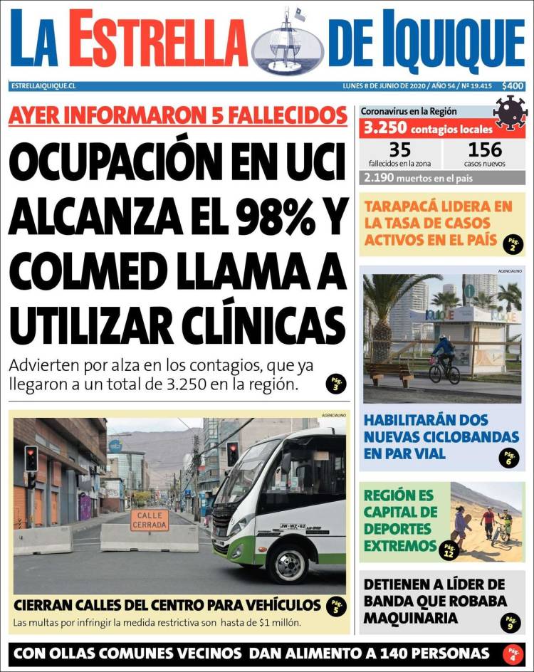 Portada de La Estrella de Iquique (Chile)