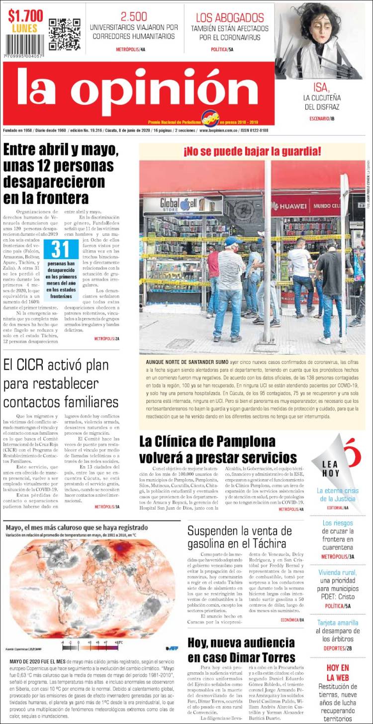 Portada de Diario La Opinion (Colombia)