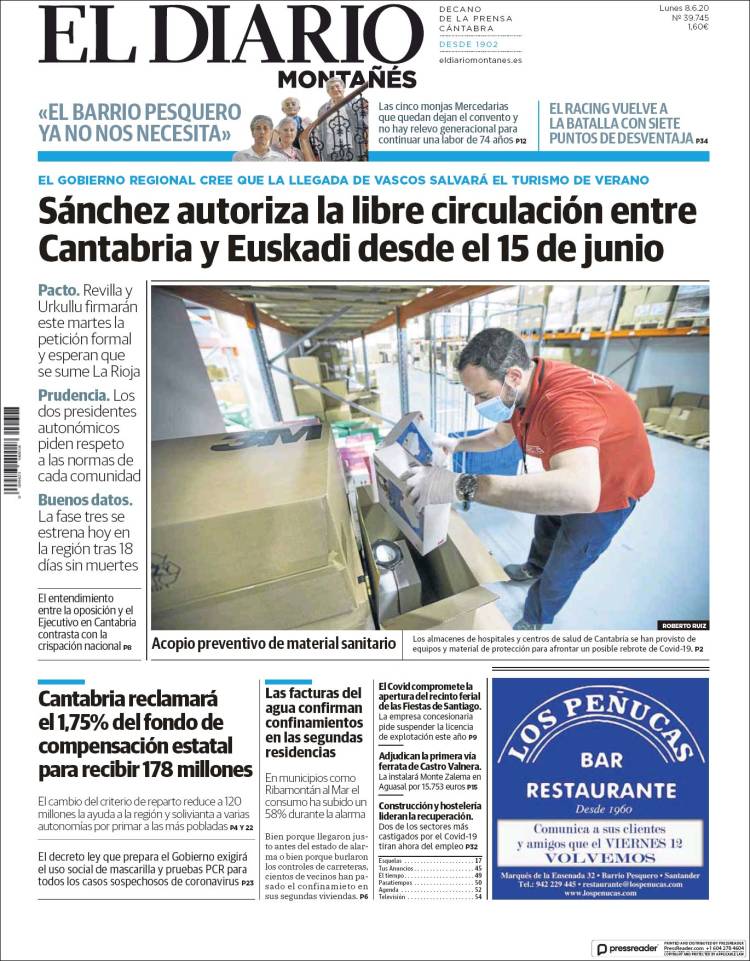 Portada de El Diario Montañés (España)