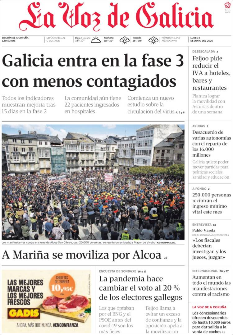 Portada de La Voz de Galicia (España)