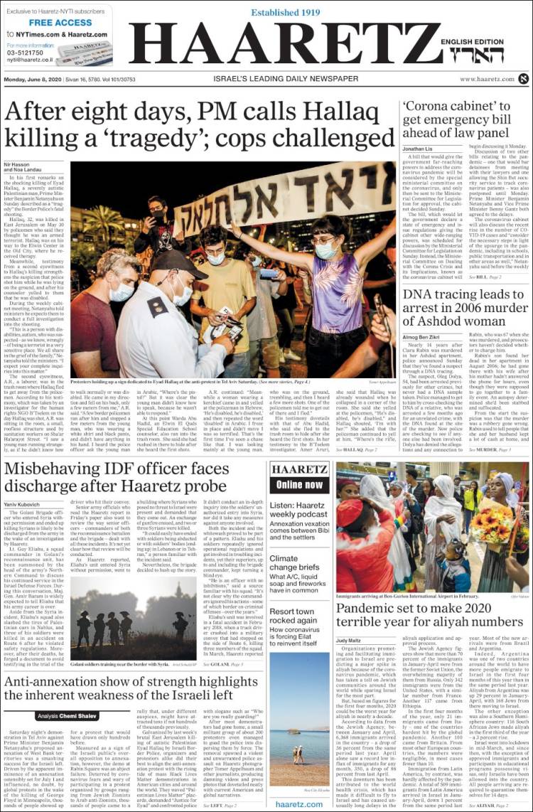 Portada de Haaretz (Israel)