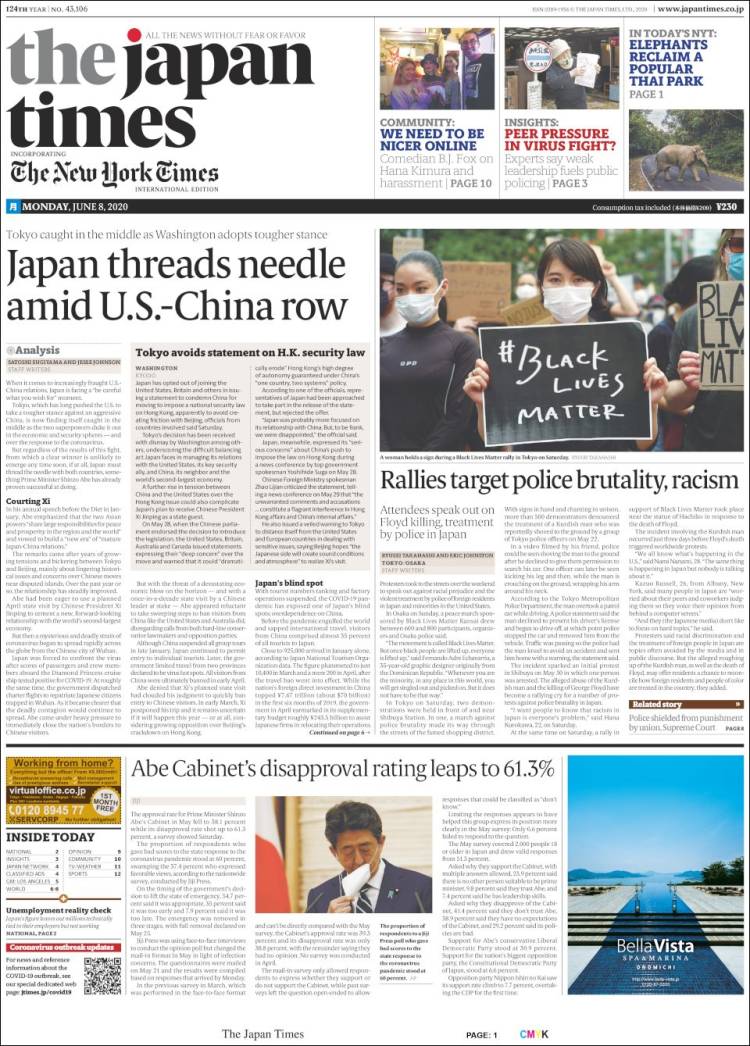 Portada de The Japan Times (Jap&oacute;n)