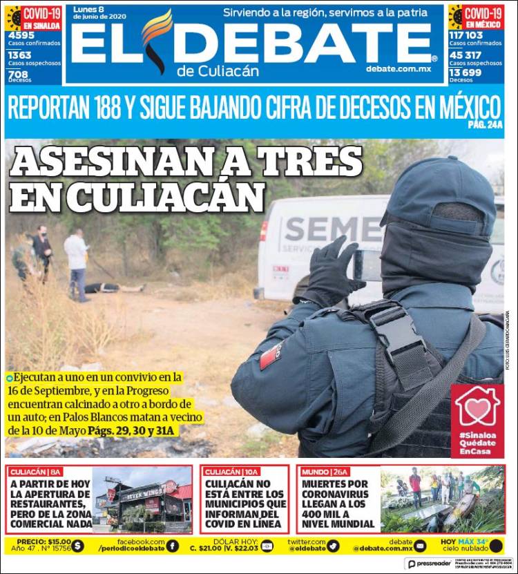 Portada de El Debate de Culiacán (México)