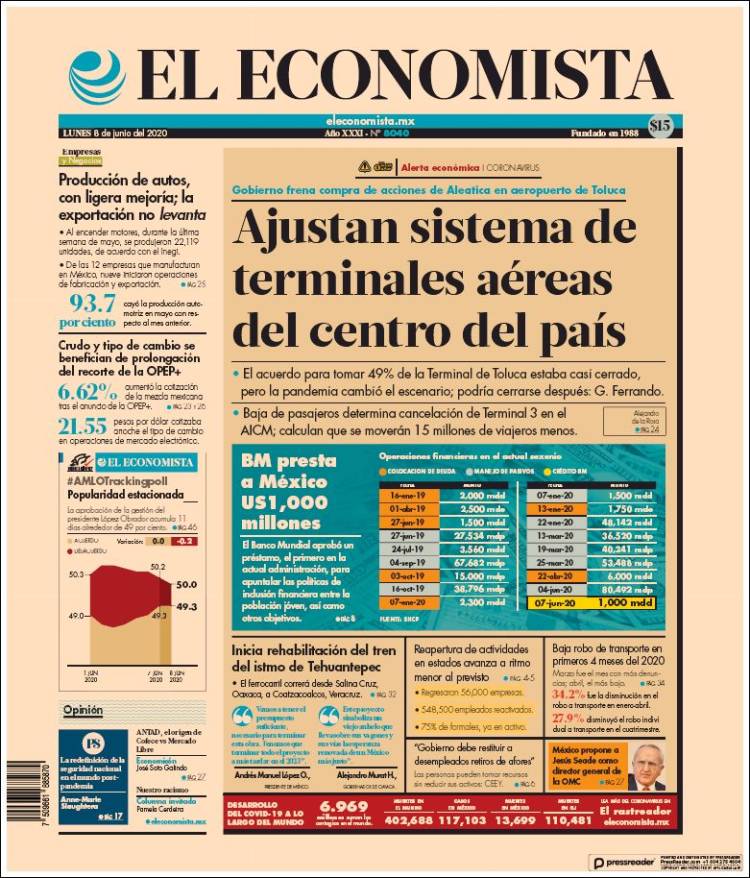 Portada de El Economista (México)