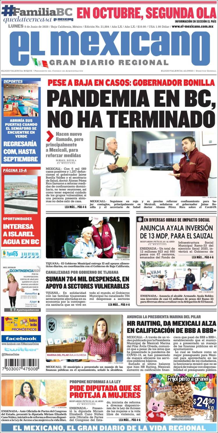 Portada de El Mexicano - El Gran Diario Regional (Mexico)