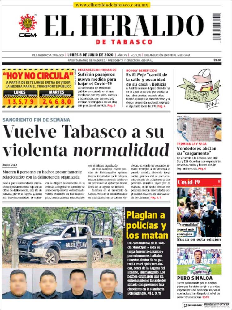 Portada de El Heraldo de Tabasco (México)