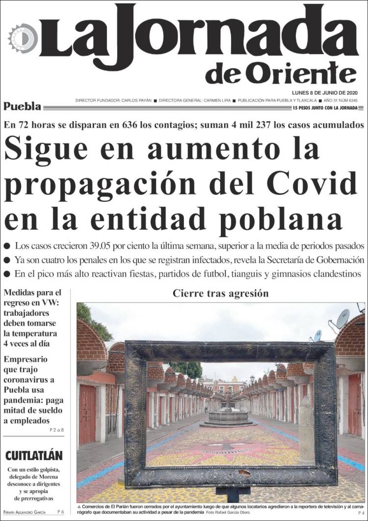 Portada de La Jornada de Oriente - Puebla (Mexico)