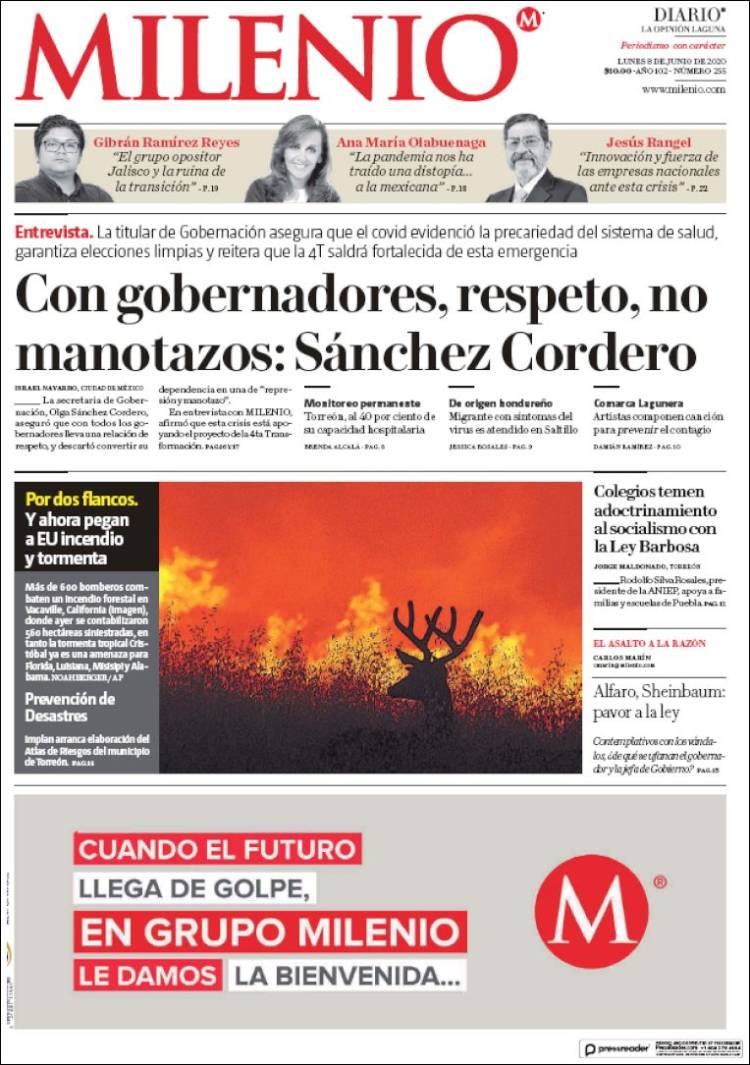 Portada de Milenio - Laguna (México)