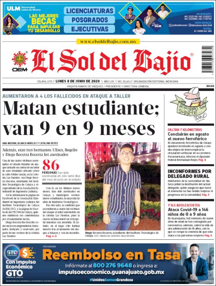Portada de El Sol del Bajio (México)