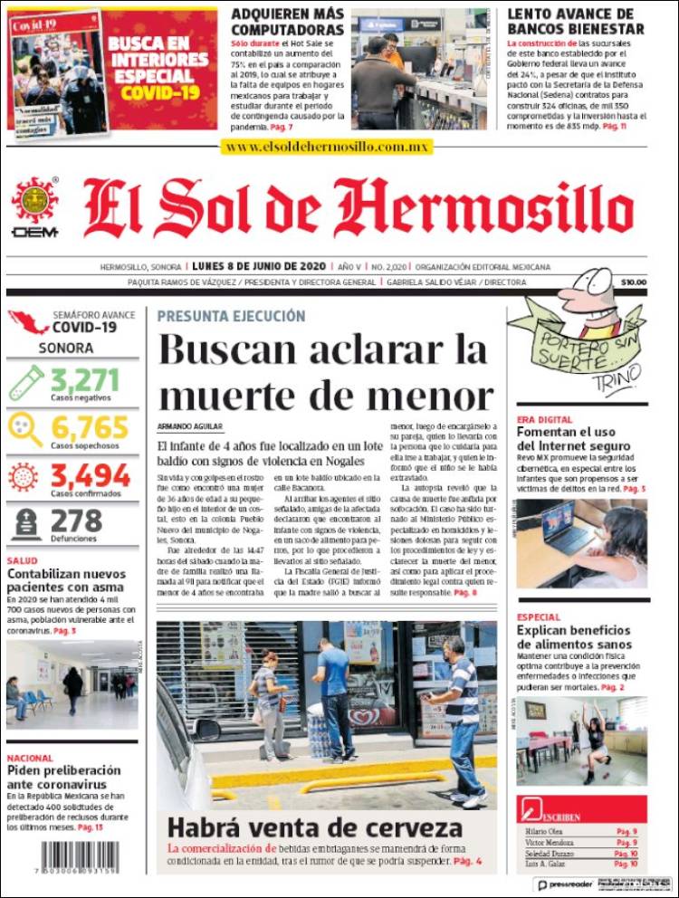 Portada de El Sol de Hermosillo (México)