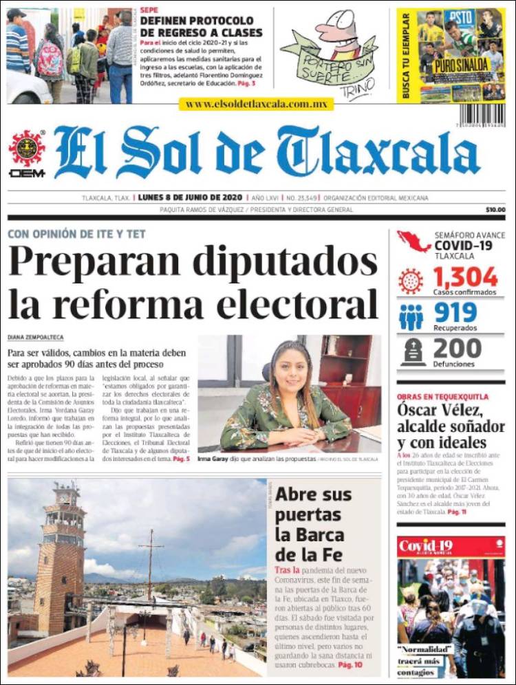 Portada de El Sol de Tlaxcala (Mexico)