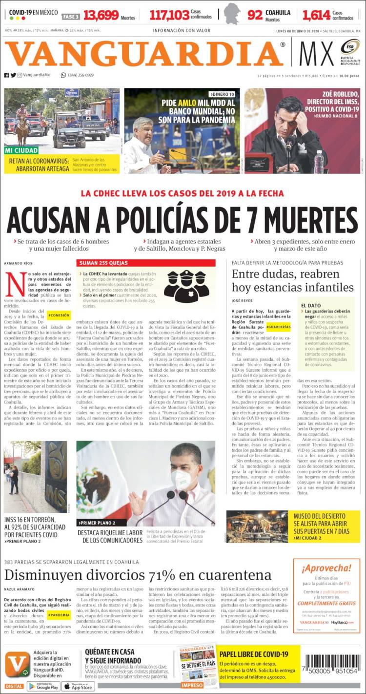 Portada de Vanguardia (Mexico)