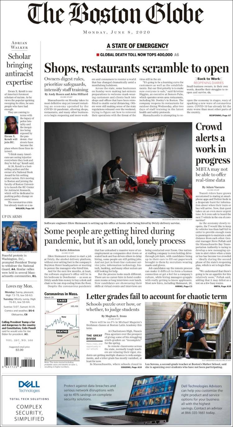 Portada de Boston Globe (USA)