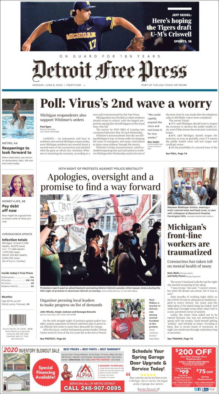 Portada de Detroit Free Press (USA)