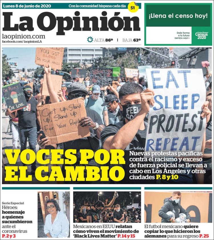 Portada de La Opinión (USA)