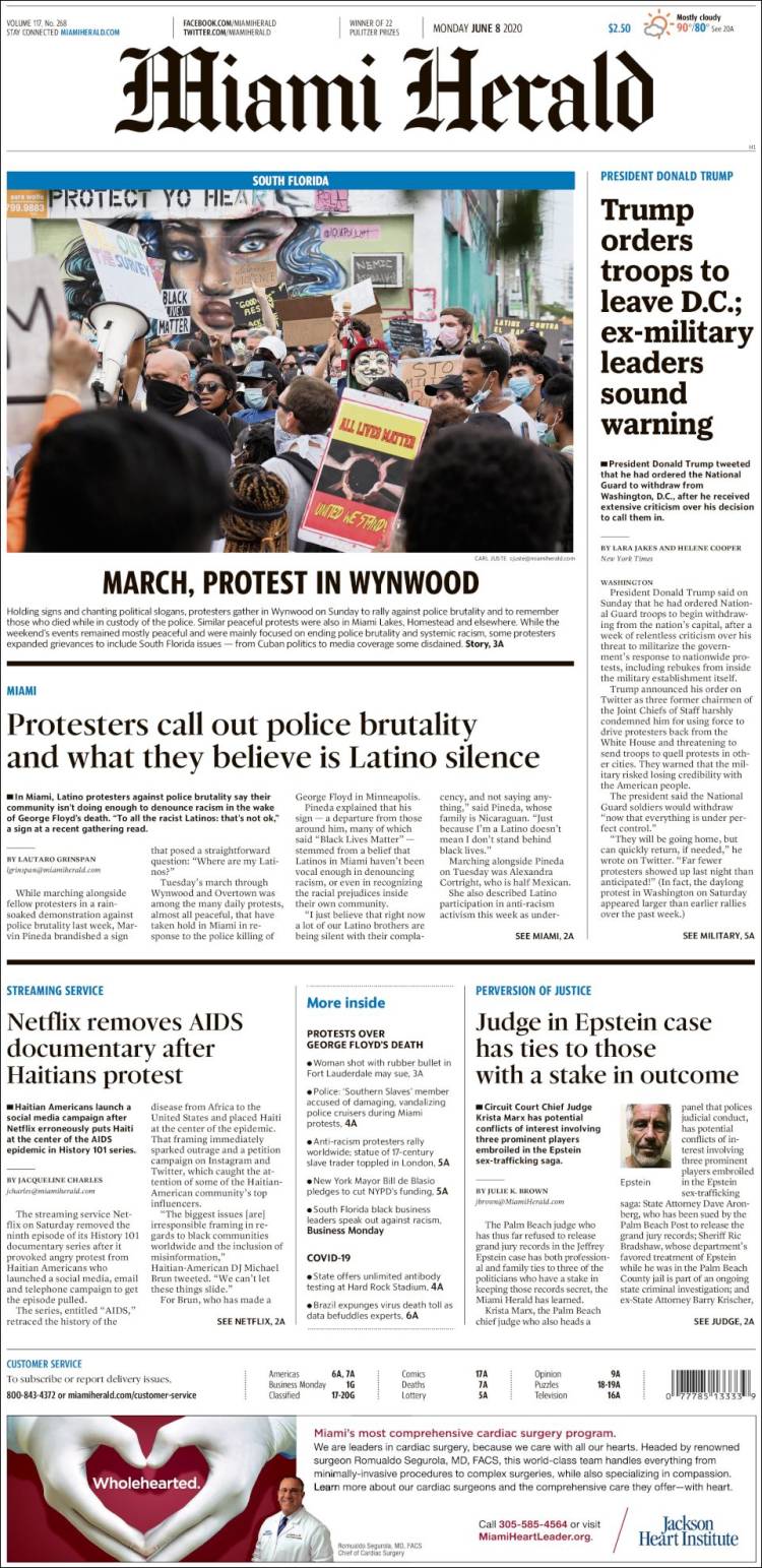 Portada de Miami Herald (USA)