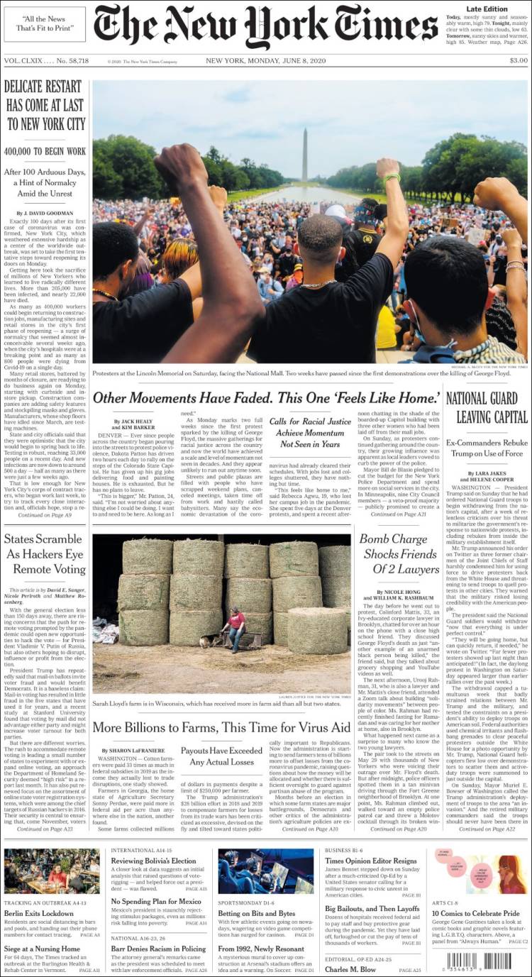 Portada de New York Times (USA)