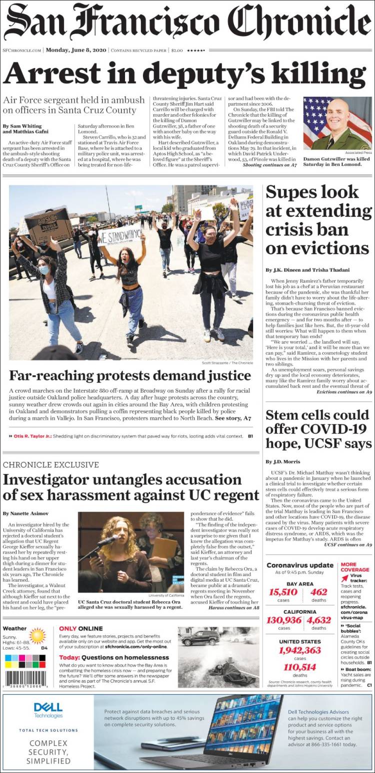 Portada de San Francisco Chronicle (USA)