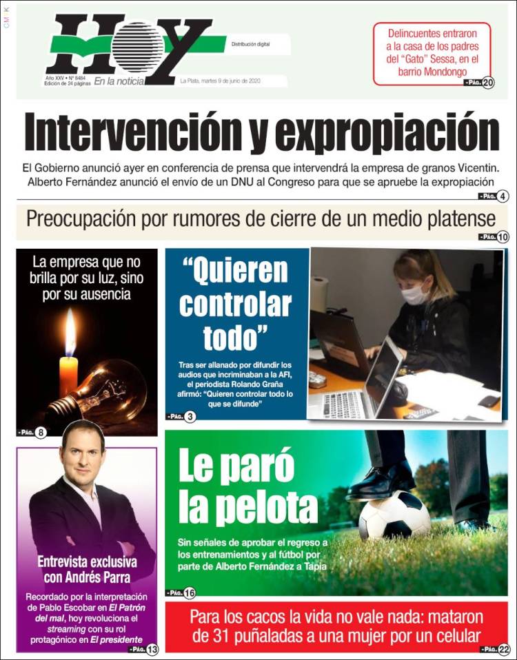 Portada de Diario Hoy (Argentina)