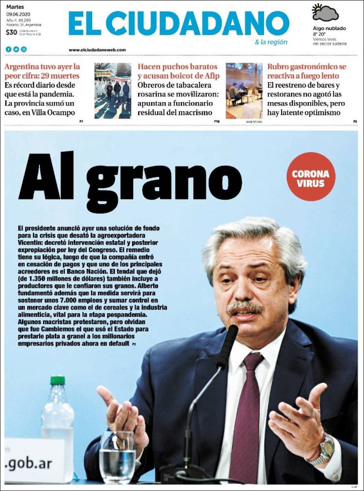 Portada de Diario El Ciudadano (Argentina)