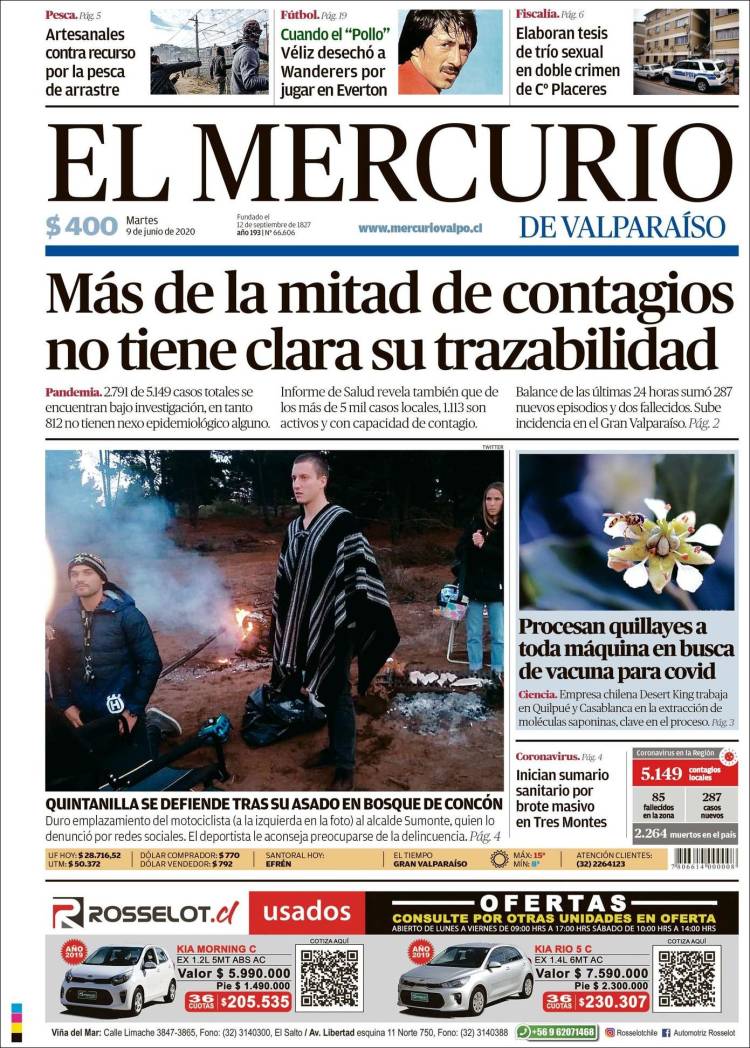 Portada de Mercurio de Valparaiso (Chile)