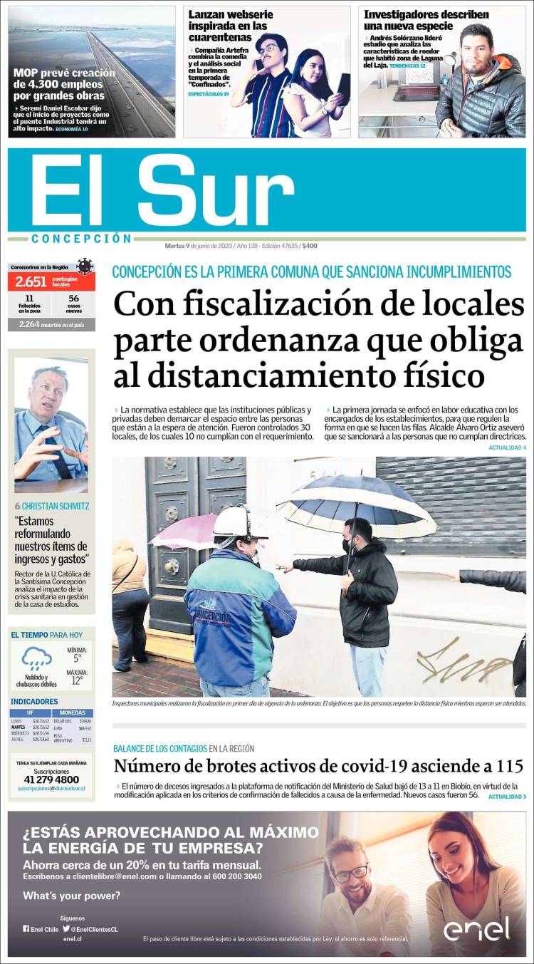 Portada de El Sur (Chile)