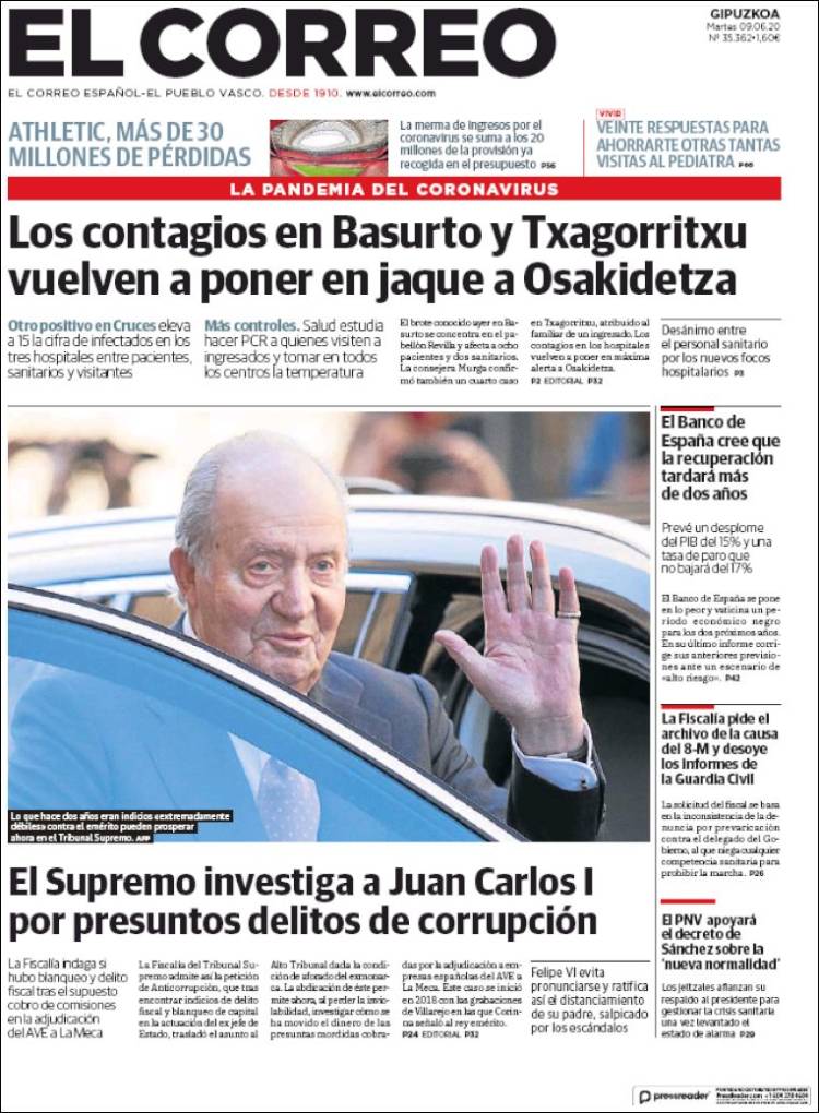 Portada de El Correo - Guipuzcoa (España)