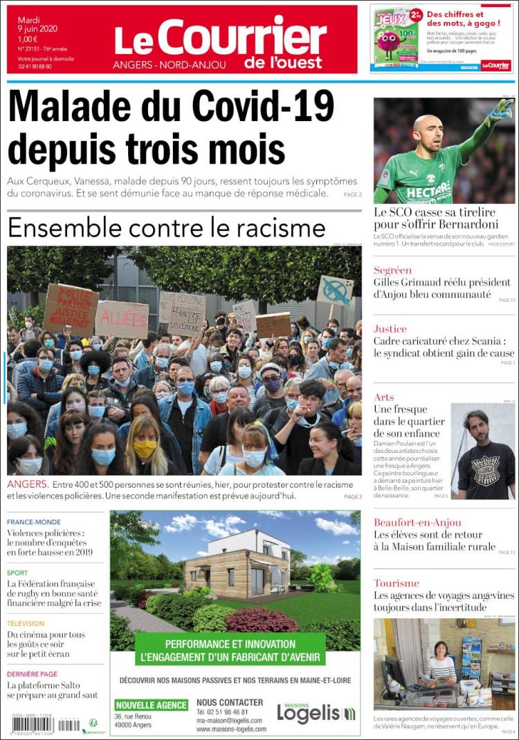 Portada de Le Courrier de l'Ouest (Francia)