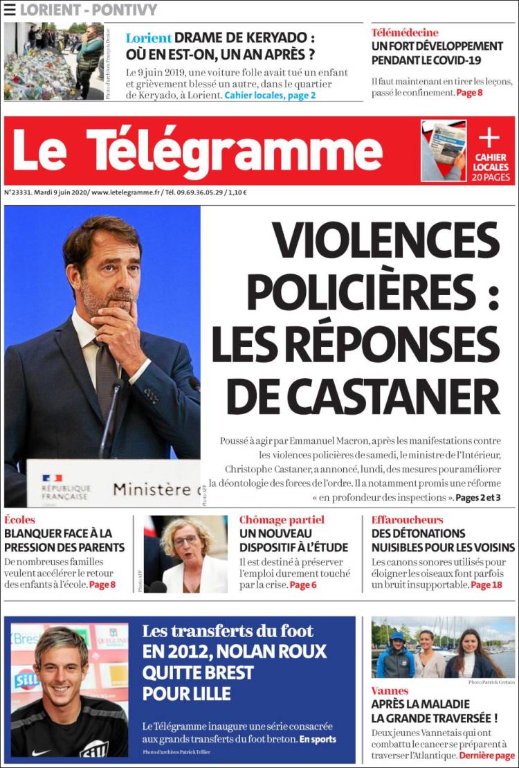 Portada de Télégramme (Francia)