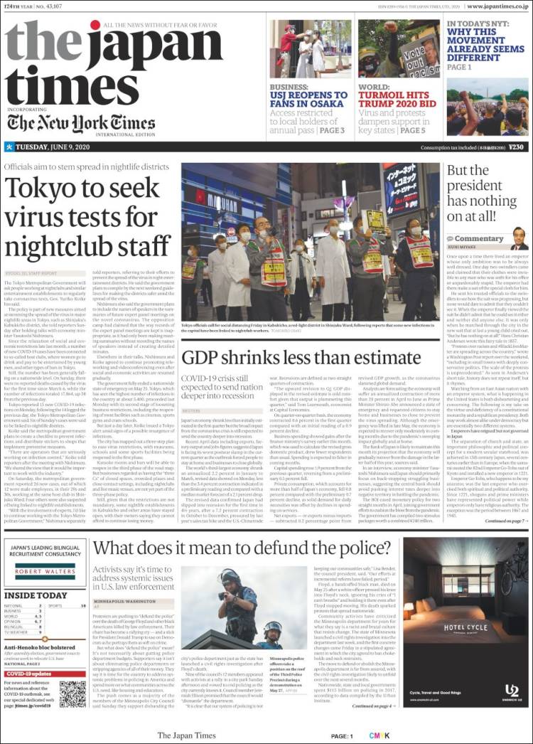 Portada de The Japan Times (Jap&oacute;n)