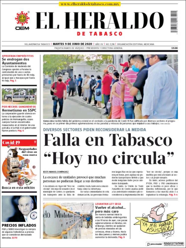 Portada de El Heraldo de Tabasco (México)