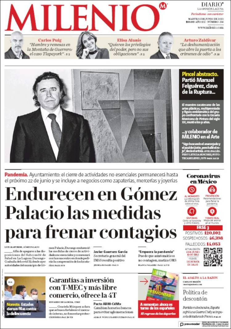 Portada de Milenio - Laguna (México)