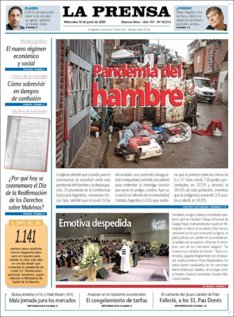 Portada de La Prensa (Argentina)