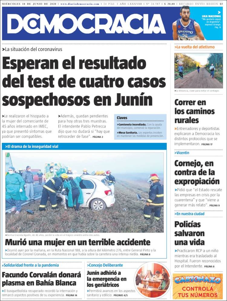 Portada de Diario Democracia (Argentina)