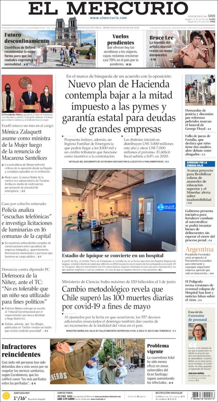 Portada de El Mercurio (Chile)