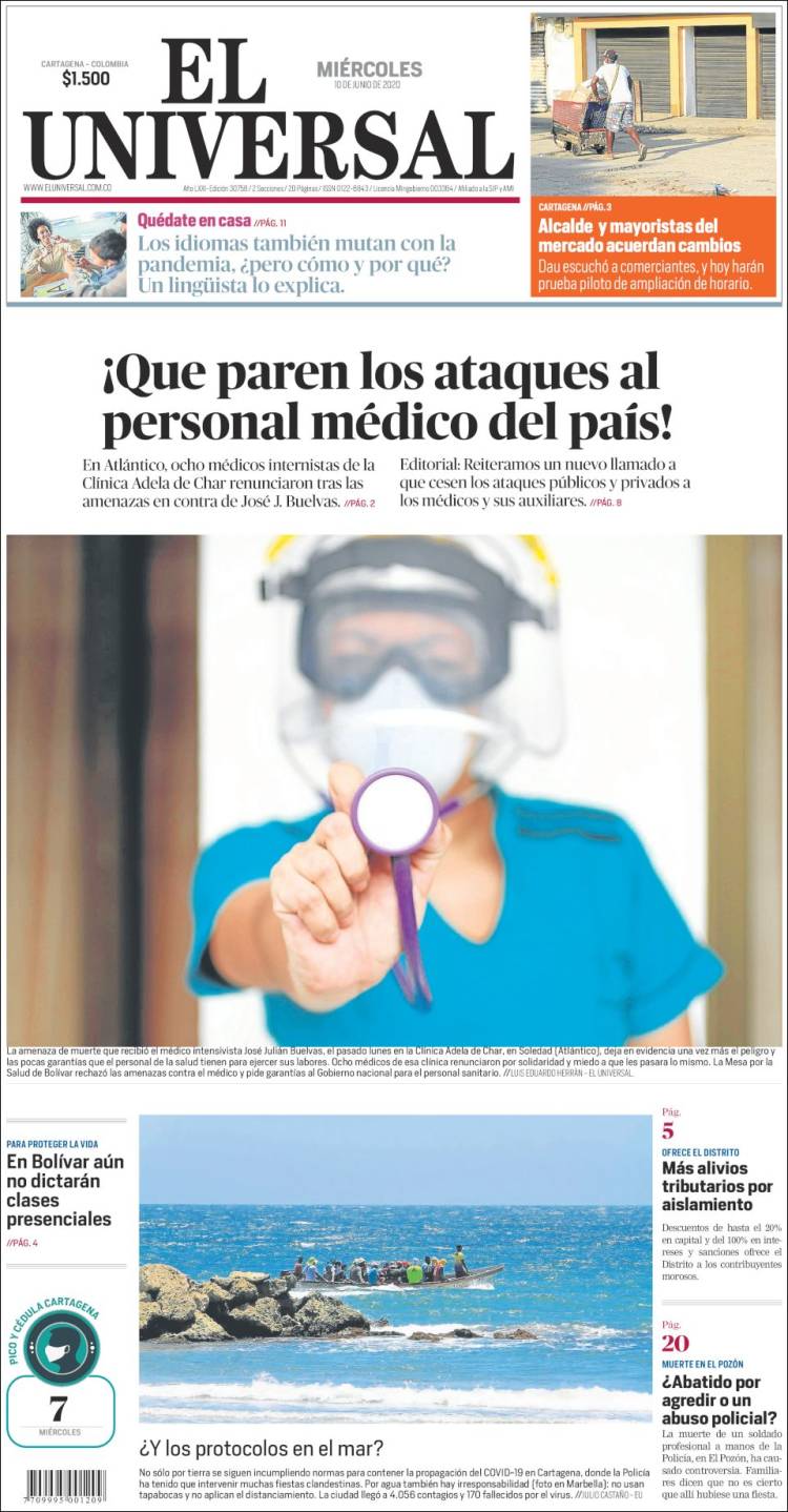 Portada de El Universal (Colombia)