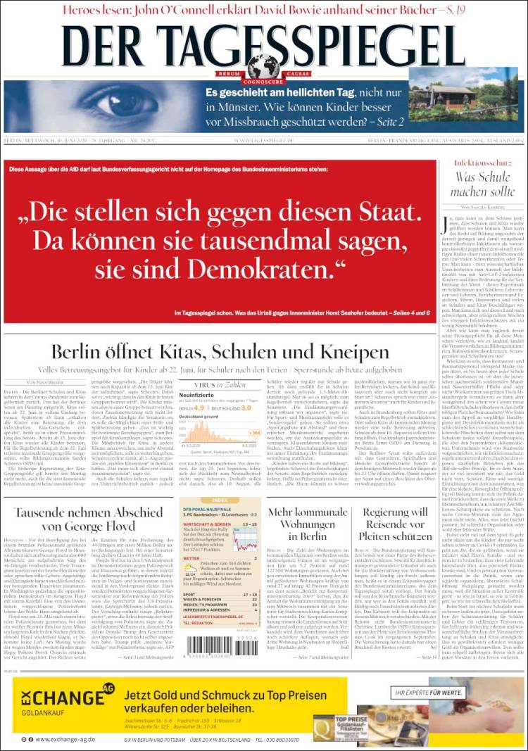 Portada de Der Tagesspiegel (Alemania)