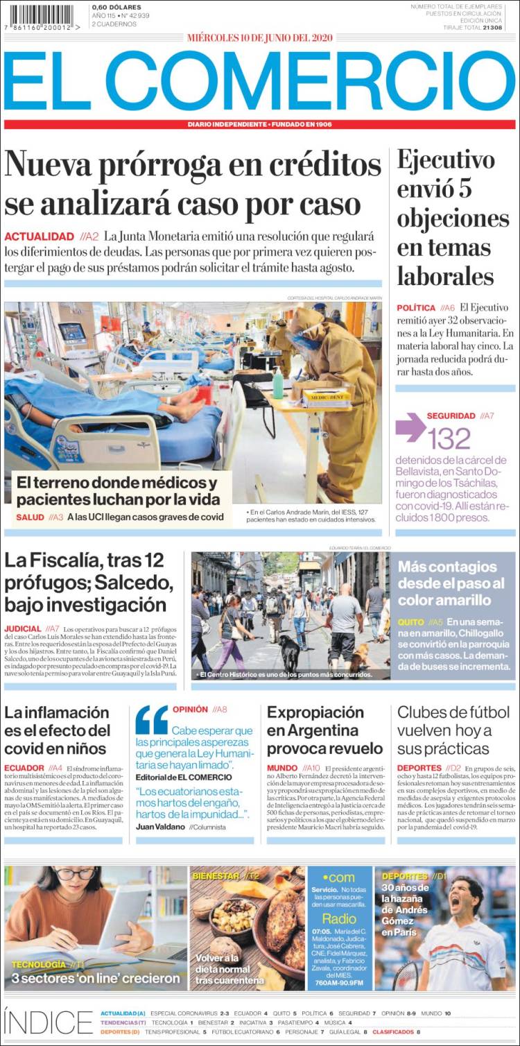 Periódico El Comercio Ecuador Periódicos de Ecuador Edición de miércoles de junio de