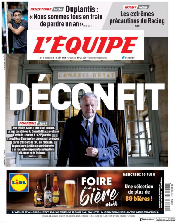 Portada de L'Equipe (Francia)
