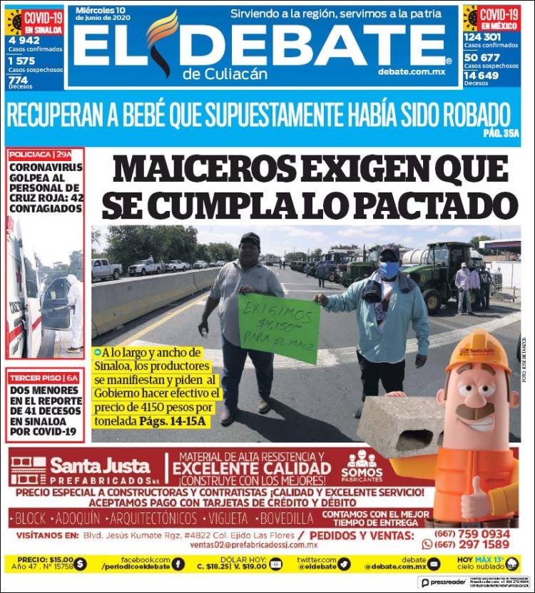 Portada de El Debate de Culiacán (M&eacute;xico)