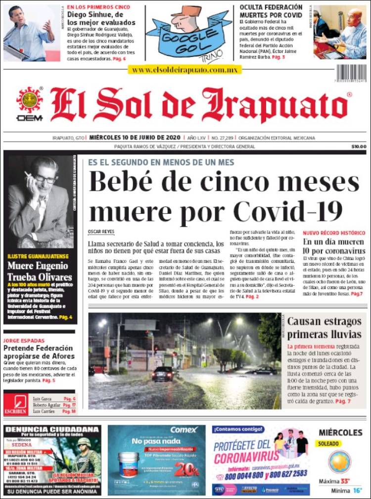 Portada de El Sol de Irapuato (M&eacute;xico)