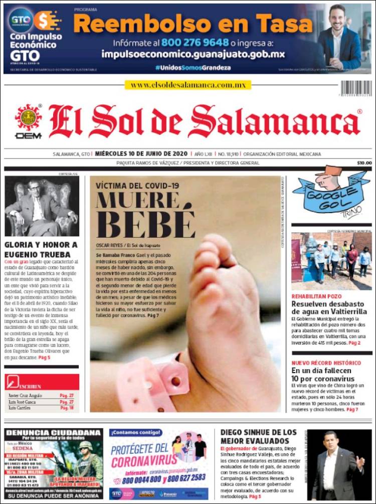 Portada de El Sol de Salamanca (M&eacute;xico)