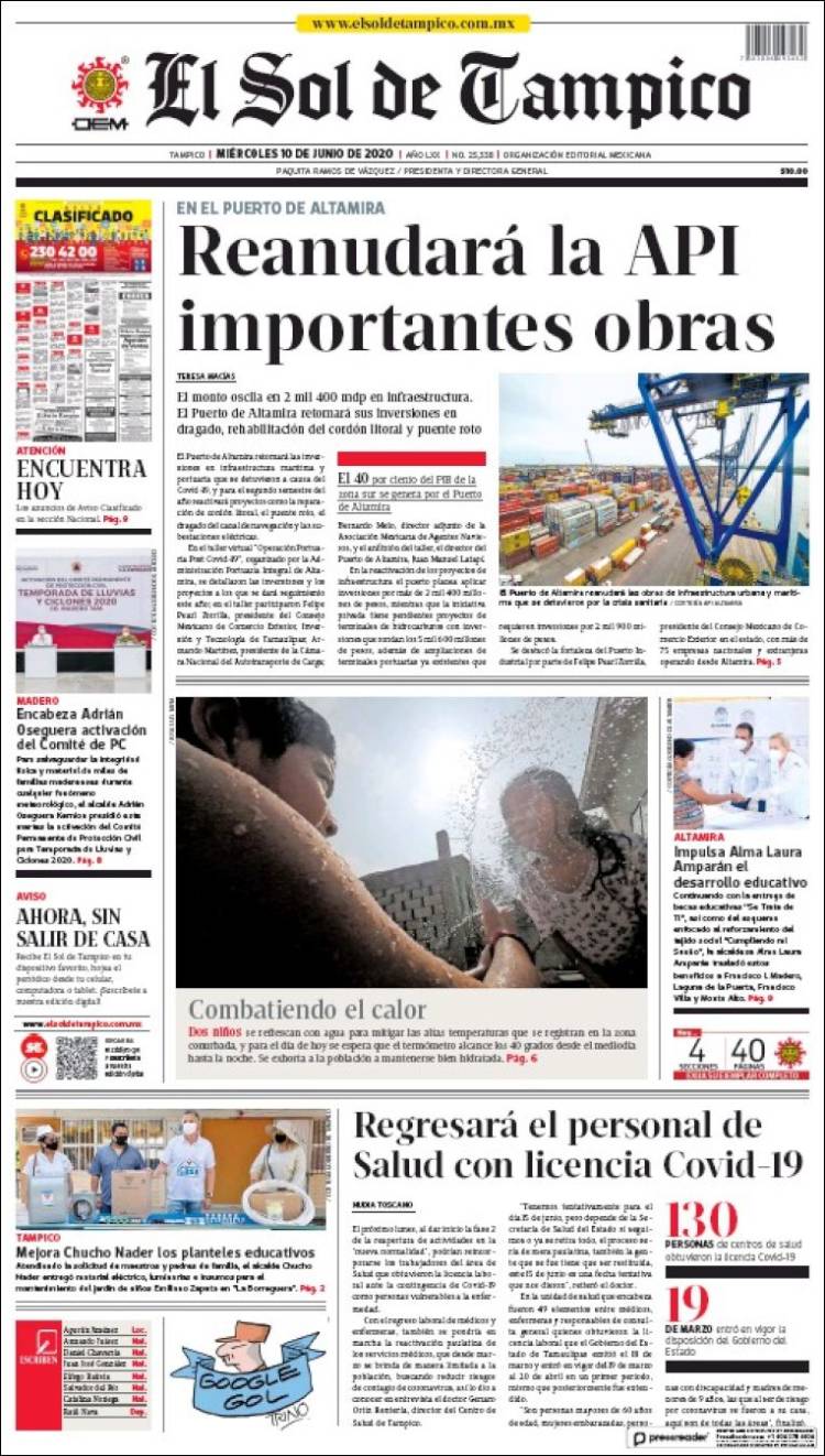 Portada de El Sol de Tampico (M&eacute;xico)