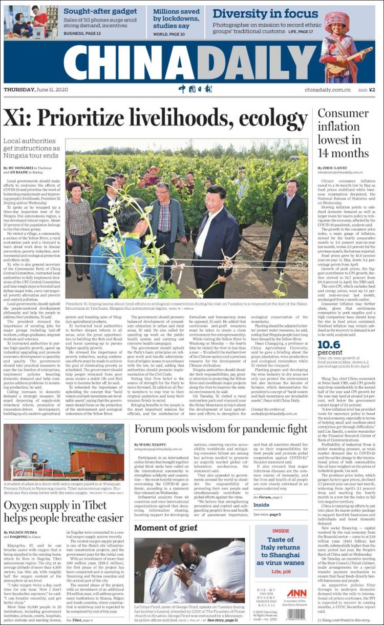 Portada de China Daily (China)