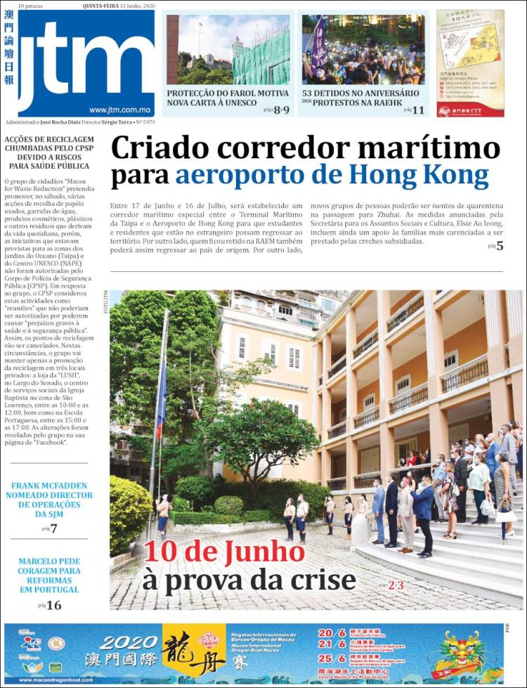 Portada de Jornal Tribuna de Macau (China)
