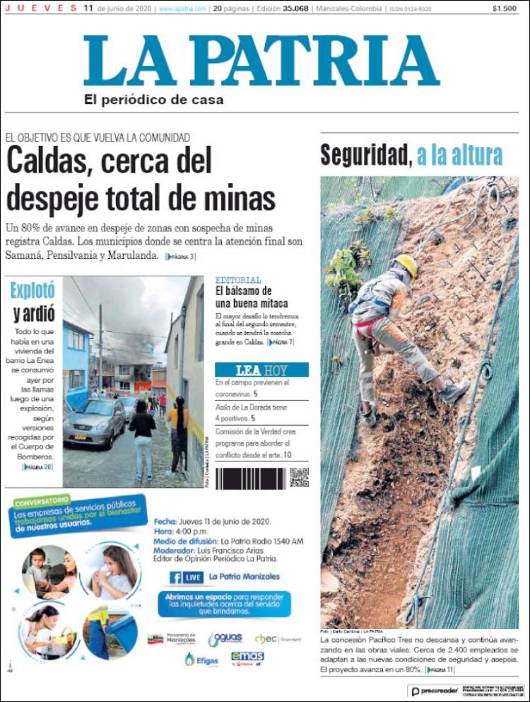 Portada de La Patria (Colombia)