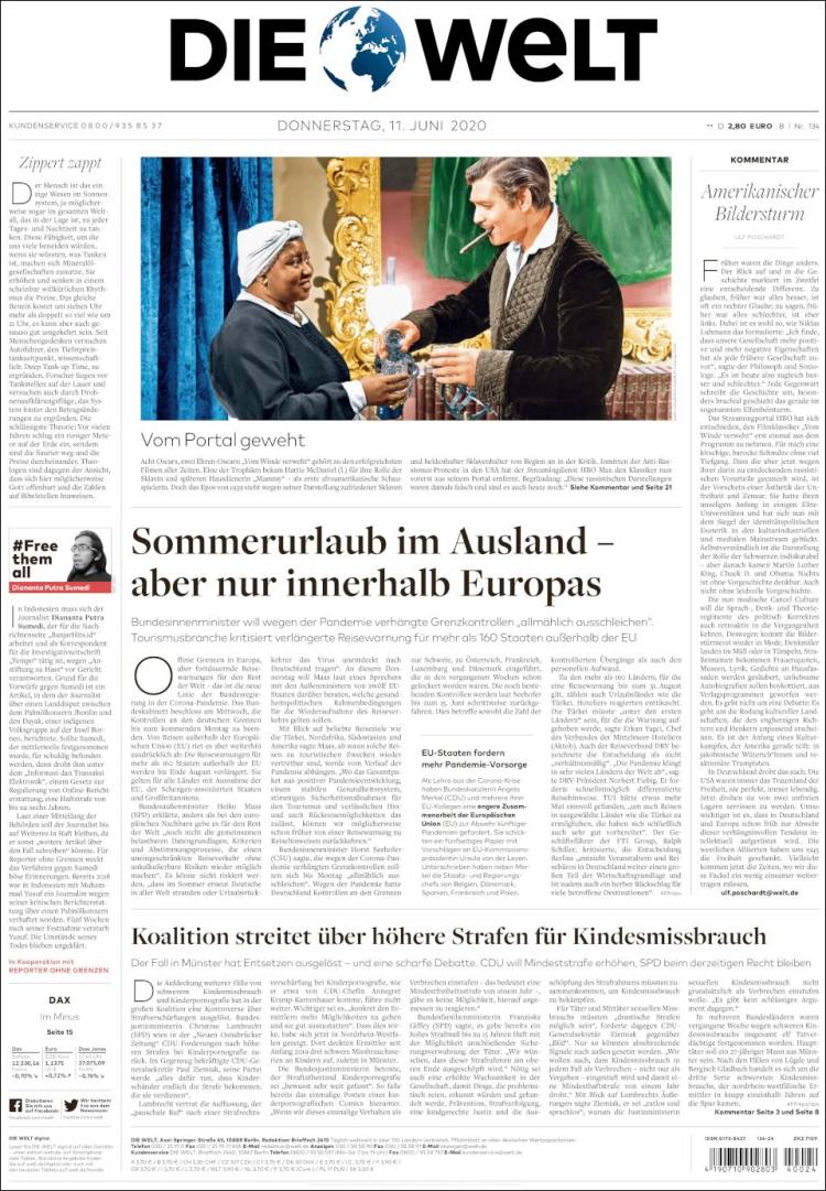Portada de Die Welt (Alemania)