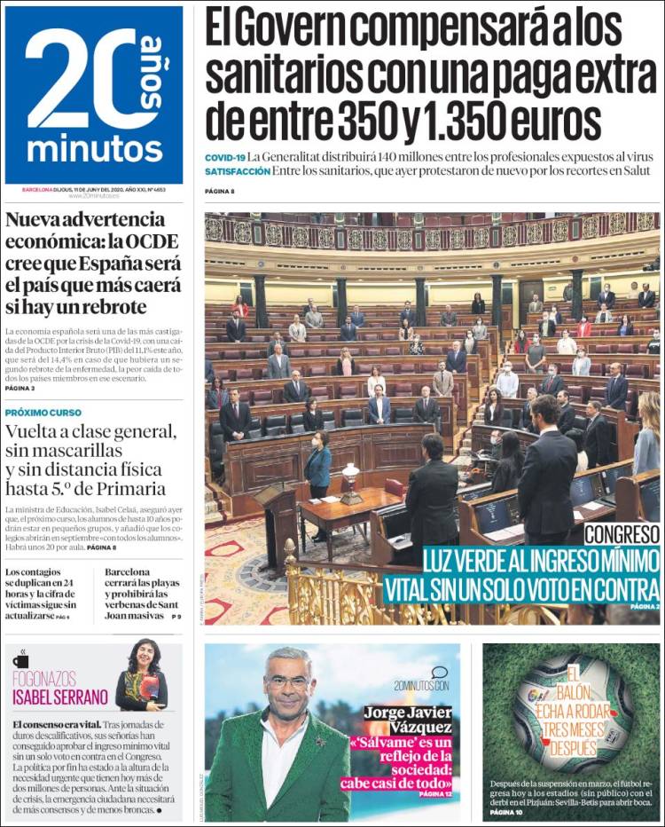 Portada de 20 Minutos - Barcelona (España)